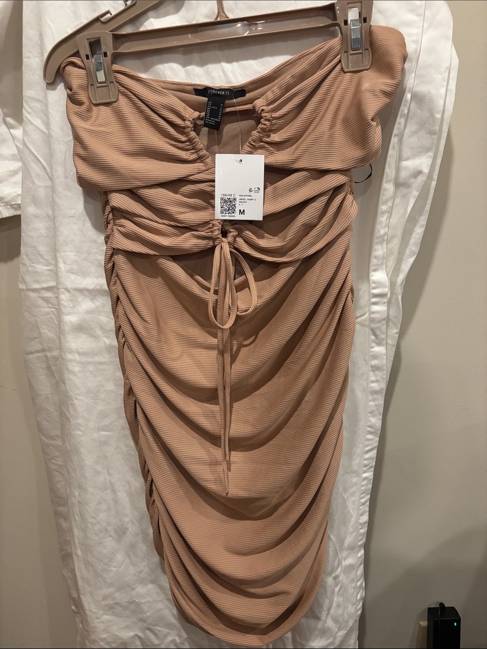 Forever 21 Beige/Taupe Ruched Strapless Bodycon Dress